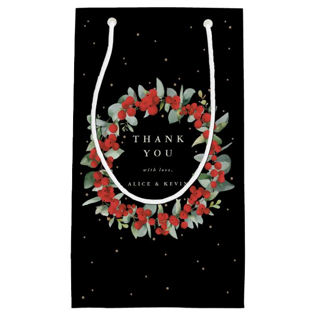 Petit Sac Cadeau Berry rouge+Eucalyptus Noël/Merci de vacances (Devant)