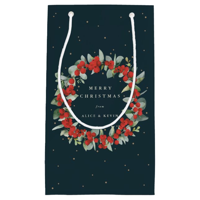 Petit Sac Cadeau Berry rouge foncé + Eucalyptus Noël/Fêtes (Devant)