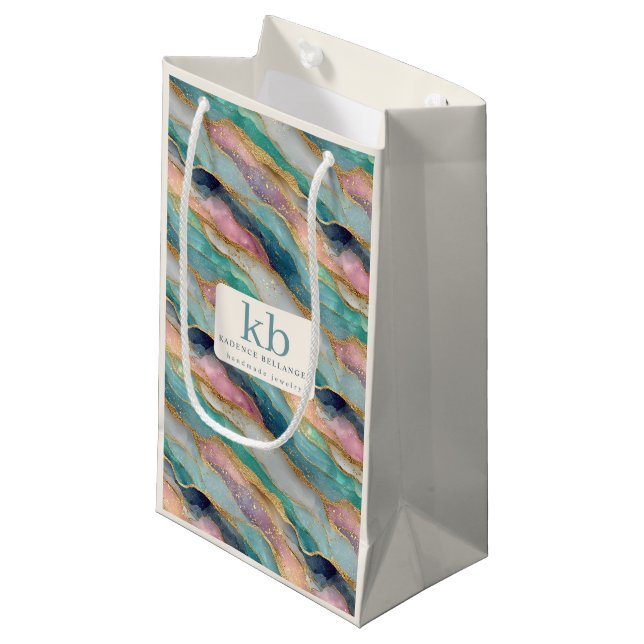 Petit Sac Cadeau Bijoux de logo de marque à motif d'agate géode  (Devant Angle)