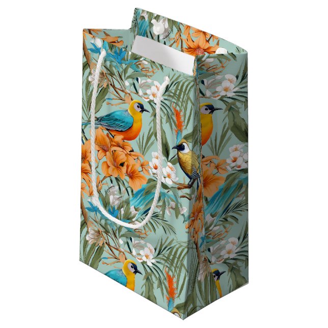 Petit Sac Cadeau Birds Chinoiserie Mint Orange (Devant Angle)