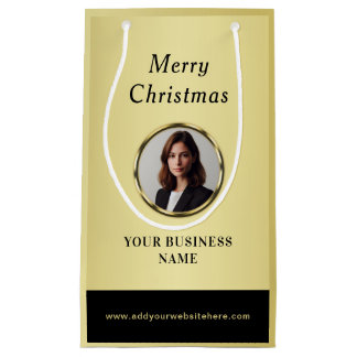 Petit Sac Cadeau Black & gold design, Logo or Photo in gold circle,