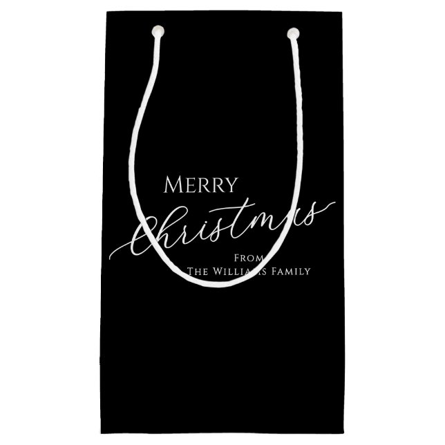 Petit Sac Cadeau Black Modern Minimalist Merry Christmas (Devant)