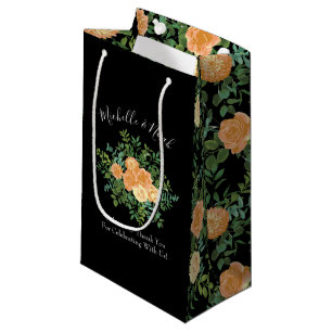 Petit Sac Cadeau Black & Peach Mariage Floral moderne