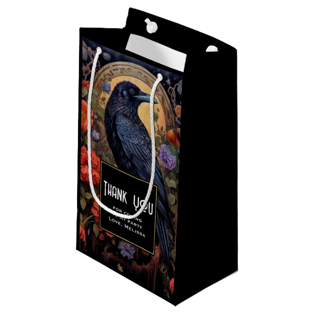 Petit Sac Cadeau Black Raven Dark Gothic Party Merci (Devant Angle)