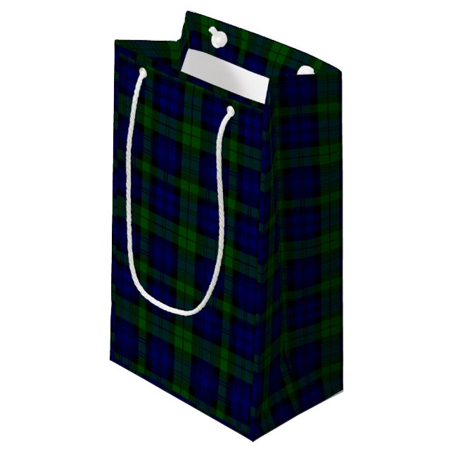 Petit Sac Cadeau Black Watch Tartan bleu vert Plaid (Devant Angle)