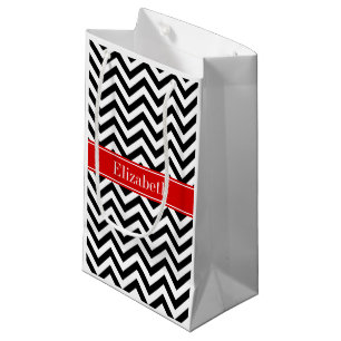 Petit Sac Cadeau Black White LG Chevron Red Name monogram