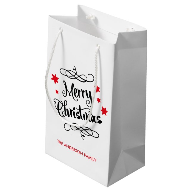 Petit Sac Cadeau Blanc rouge de typographie de Joyeux Noël (Dos Angle)