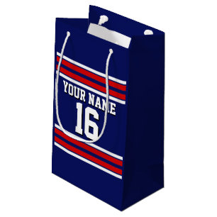 Petit Sac Cadeau Bleu de marine avec Red White Strips Team Jersey