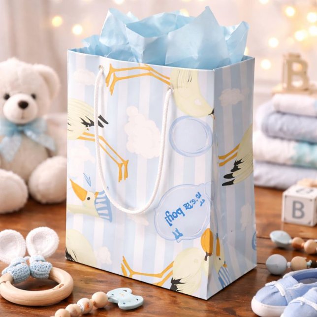 Petit Sac Cadeau Bleu et blanc Bébé garçon cigogne (Créateur téléchargé)