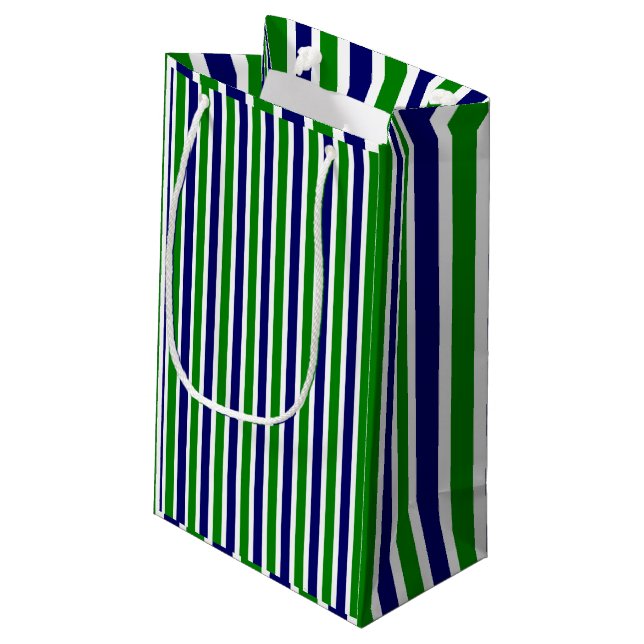 Petit Sac Cadeau Bleu et vert rayé (Dos Angle)