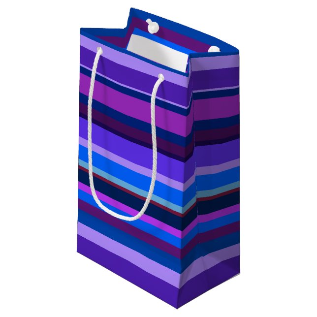 Petit Sac Cadeau Bleu et violet bandes horizontales (Devant Angle)