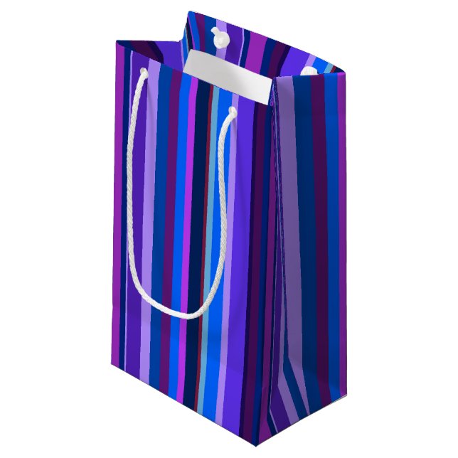Petit Sac Cadeau Bleu et violet bandes verticales (Devant Angle)