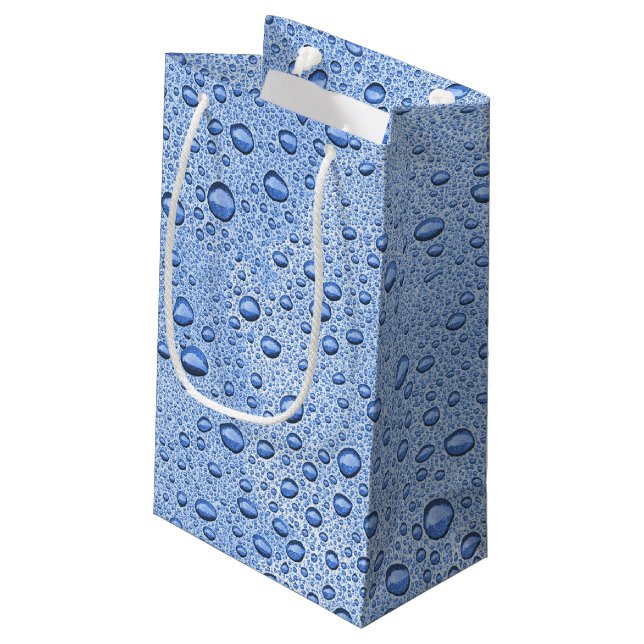 Petit Sac Cadeau Bleu gouttelettes d'eau (Dos Angle)