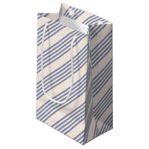 Petit Sac Cadeau Bleu gris et beige cinq rayures motif