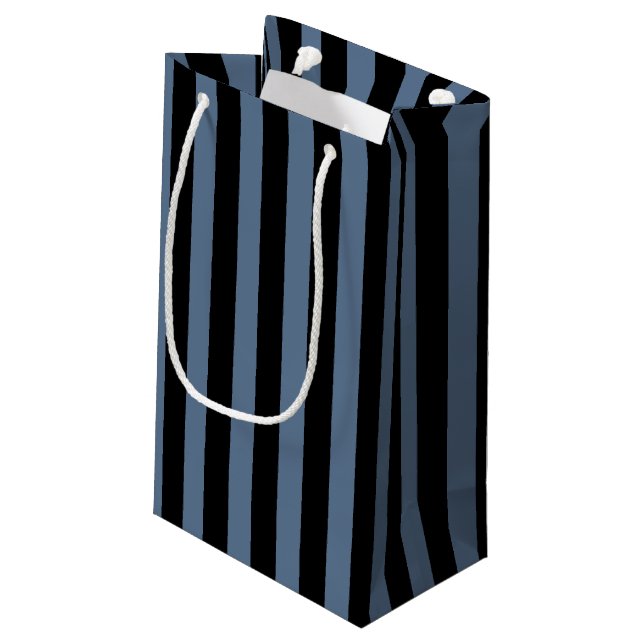 Petit Sac Cadeau Bleu gris et noir rayures (Dos Angle)