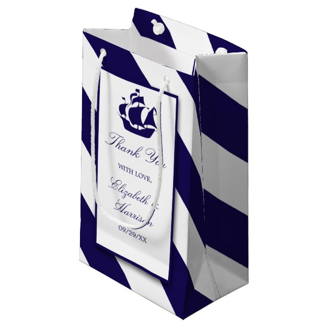 Petit Sac Cadeau Bleu Mariage de navire marine (Devant Angle)
