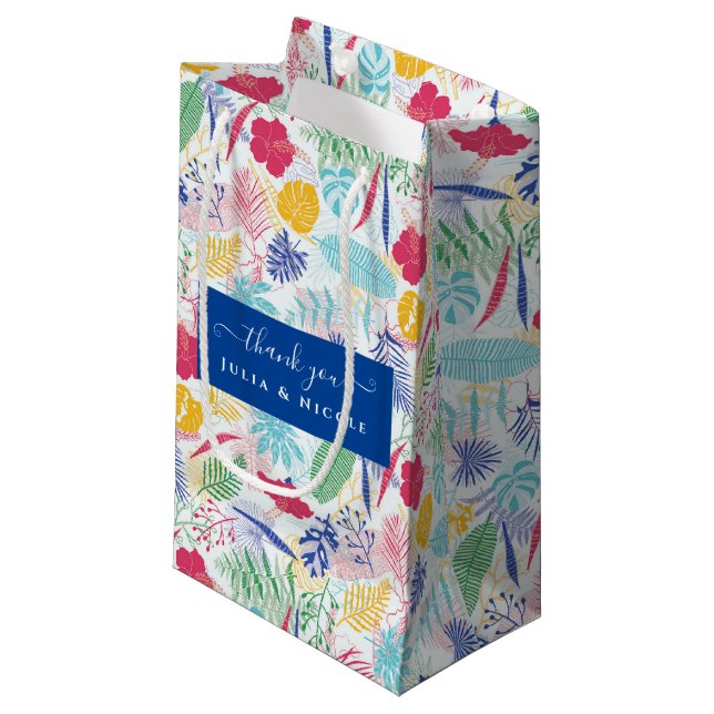 Petit Sac Cadeau Bleu marine Rose Forêt tropicale humide Épinette v (Devant Angle)