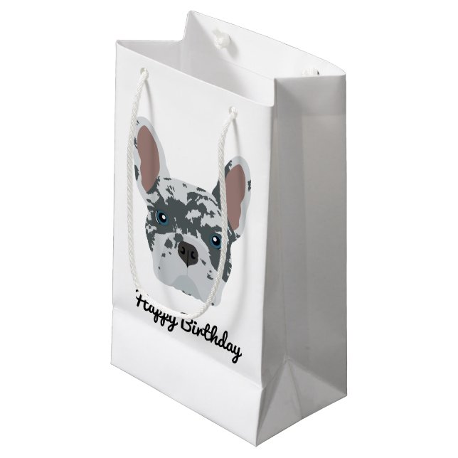 Petit Sac Cadeau Bleu Merle French Bulldog (Devant Angle)