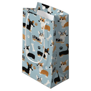 Petit Sac Cadeau Bleu Motif de Corgi