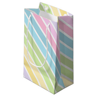 PETIT SAC CADEAU BLEU PASTEL VERT JAUNE ROSE VIOLET RAYURES