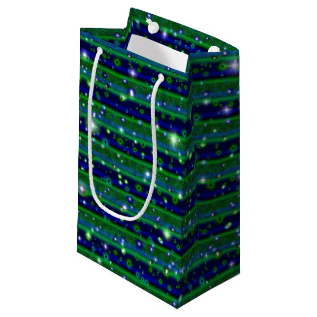 Petit Sac Cadeau Bleu vert rayures avec étoiles et Raindrops (Devant Angle)