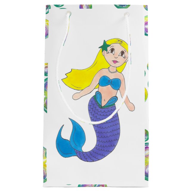Petit Sac Cadeau Blonde natation Sirène fille bulles Océan mer (Devant)