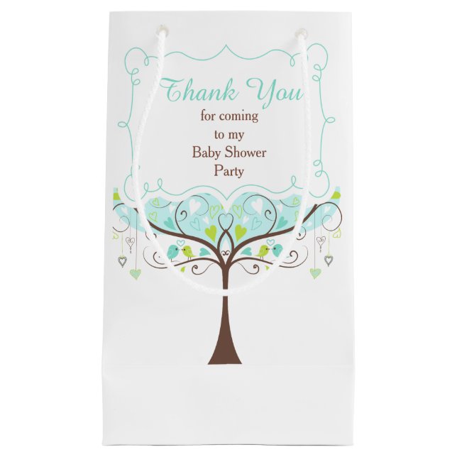 Petit Sac Cadeau Blue and Green Floral Bird Baby Shower Thank You (Devant)