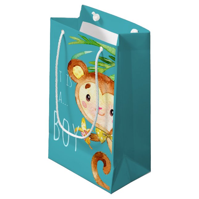 Petit Sac Cadeau Blue Cute Monkey Baby Boy Faire-part (Devant Angle)