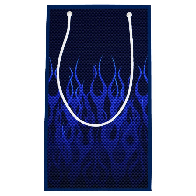 Petit Sac Cadeau Blue Racing Flames on Carbon Fiber (Devant)