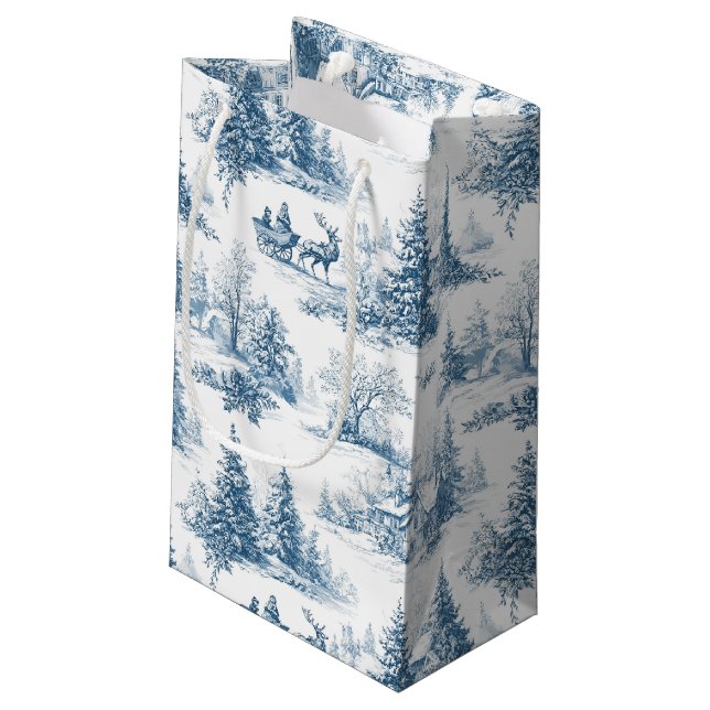 Petit Sac Cadeau Blue Toile Christmas Pattern  (Dos Angle)