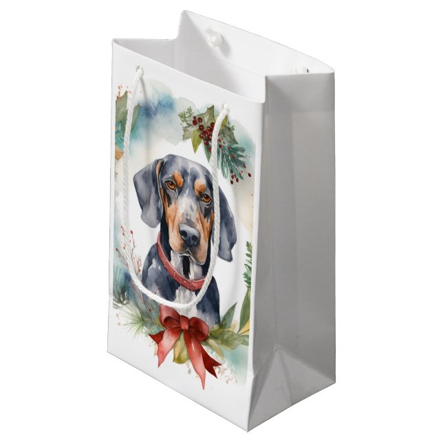 Petit Sac Cadeau Bluetick Coonhound Christmas Wreath Festive Pup (Devant Angle)