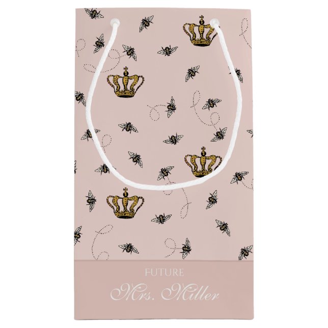 Petit Sac Cadeau Blush Pink Future Mrs Queen Bee Gold Crown (Dos)