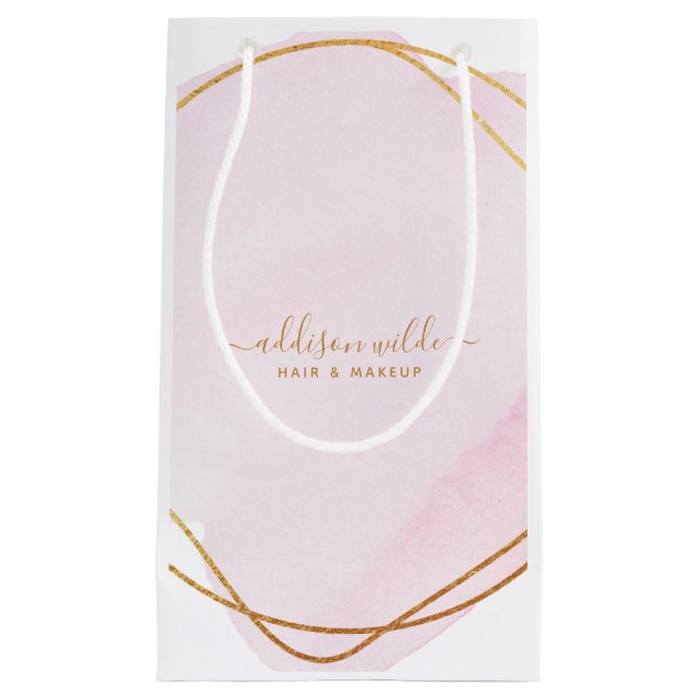 Petit Sac Cadeau Blush Rose Script Aquarelle Or Cercle Entreprise (Devant)