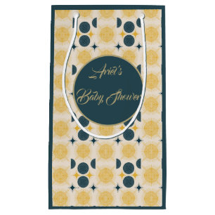 Petit Sac Cadeau Boho Personnalisé Lune Soleil Étoiles Bleu Jaune