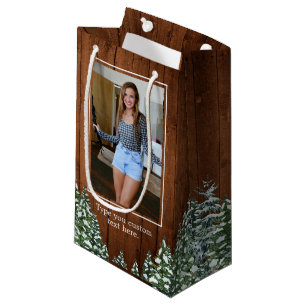 Petit Sac Cadeau Bois neigeux et forêt Pin de campagne Anniversaire