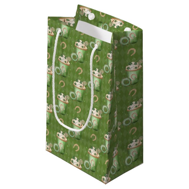 PETIT SAC CADEAU BOISSONS VERTES ET CRÈME PASTEL (Devant Angle)