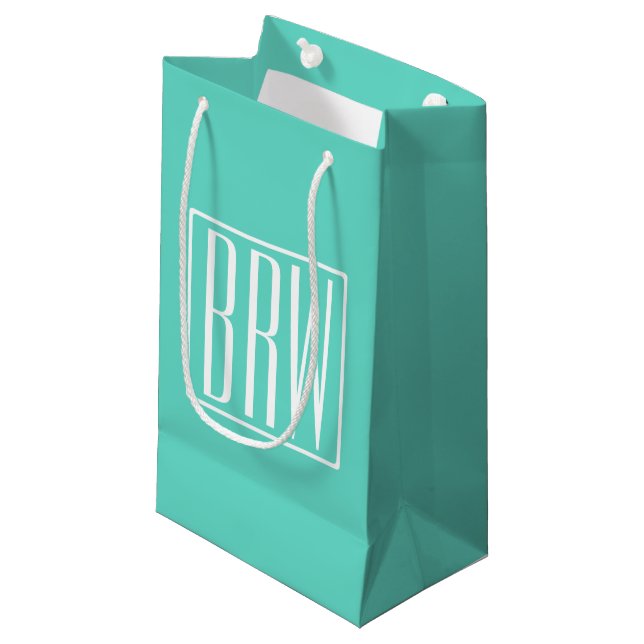 Petit Sac Cadeau Bold Modern | White on aqua (Devant Angle)