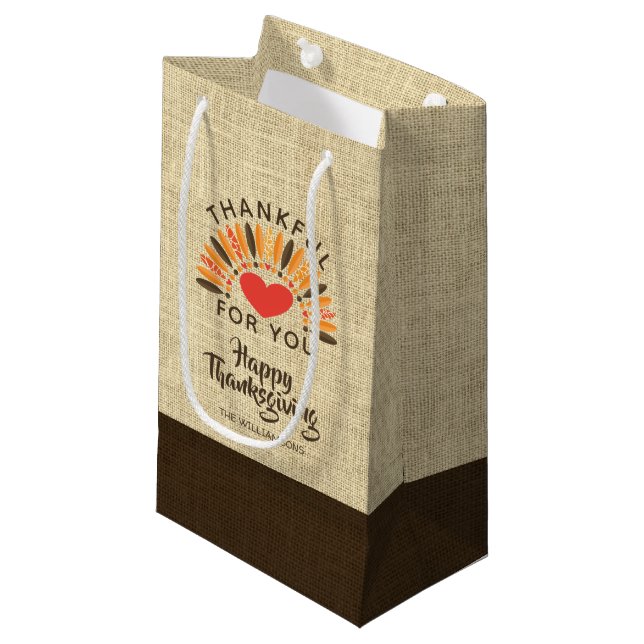 Petit Sac Cadeau Bon thanksgiving MERCI POUR VOUS Burlap (Devant Angle)