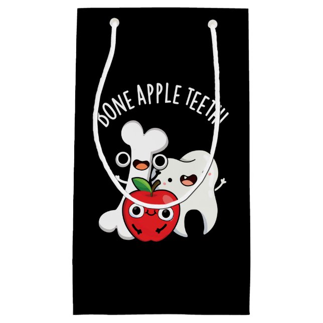Petit Sac Cadeau Bone Apple Teeth Funny Bona Appetit Pun Dark BG (Devant)