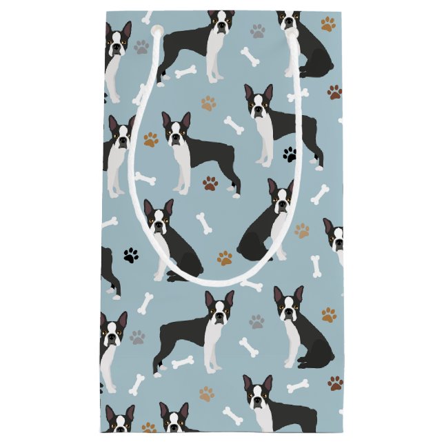 Petit Sac Cadeau Boston Terrier Bones and Paws (Devant)