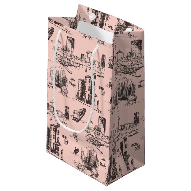 Petit Sac Cadeau Boston Toile rose et noir (Devant Angle)