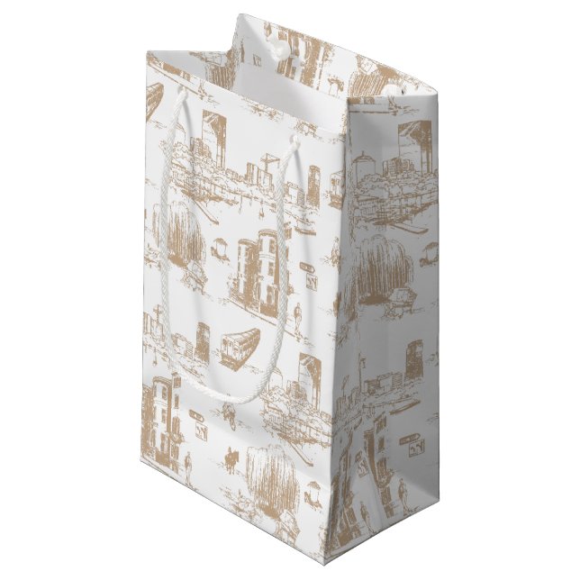 Petit Sac Cadeau Boston Toile Tan et blanc (Devant Angle)