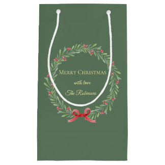 Petit Sac Cadeau Botanical Christmas Wreath Modern Script 