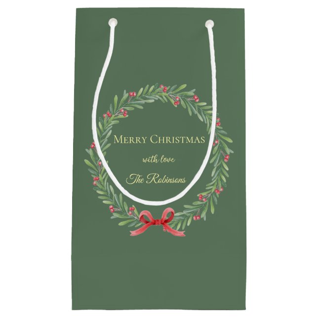 Petit Sac Cadeau Botanical Christmas Wreath Modern Script  (Devant)