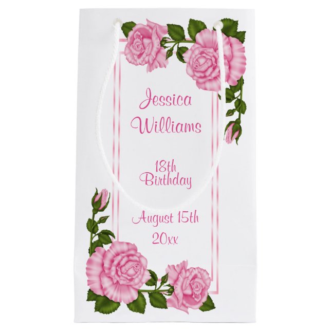 Petit Sac Cadeau Bouquets d'angle rose joli pour 18 ans (Devant)