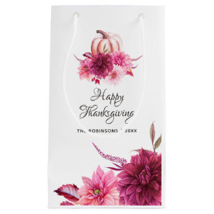 Petit Sac Cadeau Bourgogne et floral rose pour la fête de Thanksgiv