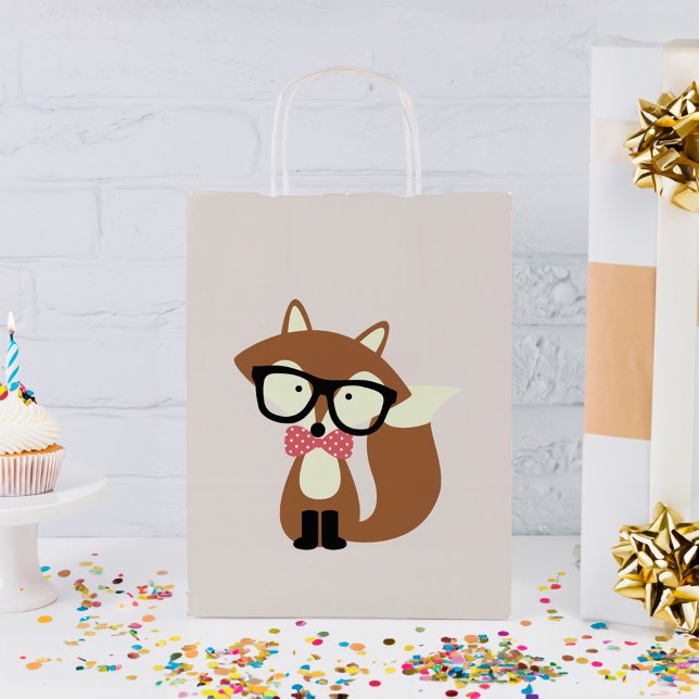 Petit Sac Cadeau Bow Cravate et lunettes Hipster Renard Brown (Créateur téléchargé)