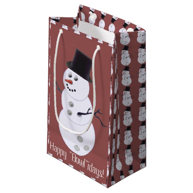 Petit Sac Cadeau Bowling Ball Snowman Noël (Devant Angle)
