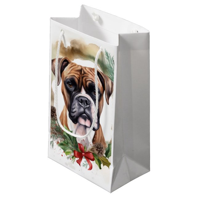 Petit Sac Cadeau Boxer Christmas Wreath Festive Pup (Devant Angle)