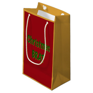 Petit Sac Cadeau Brai d'or vert de la forêt de Noël sur Crimson rou